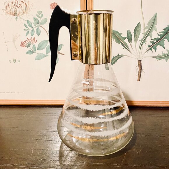 Vintage Fred Press Signed Coffee Decanter Mid Century Modern MCM White/Gold Desi - Picture 1 of 11